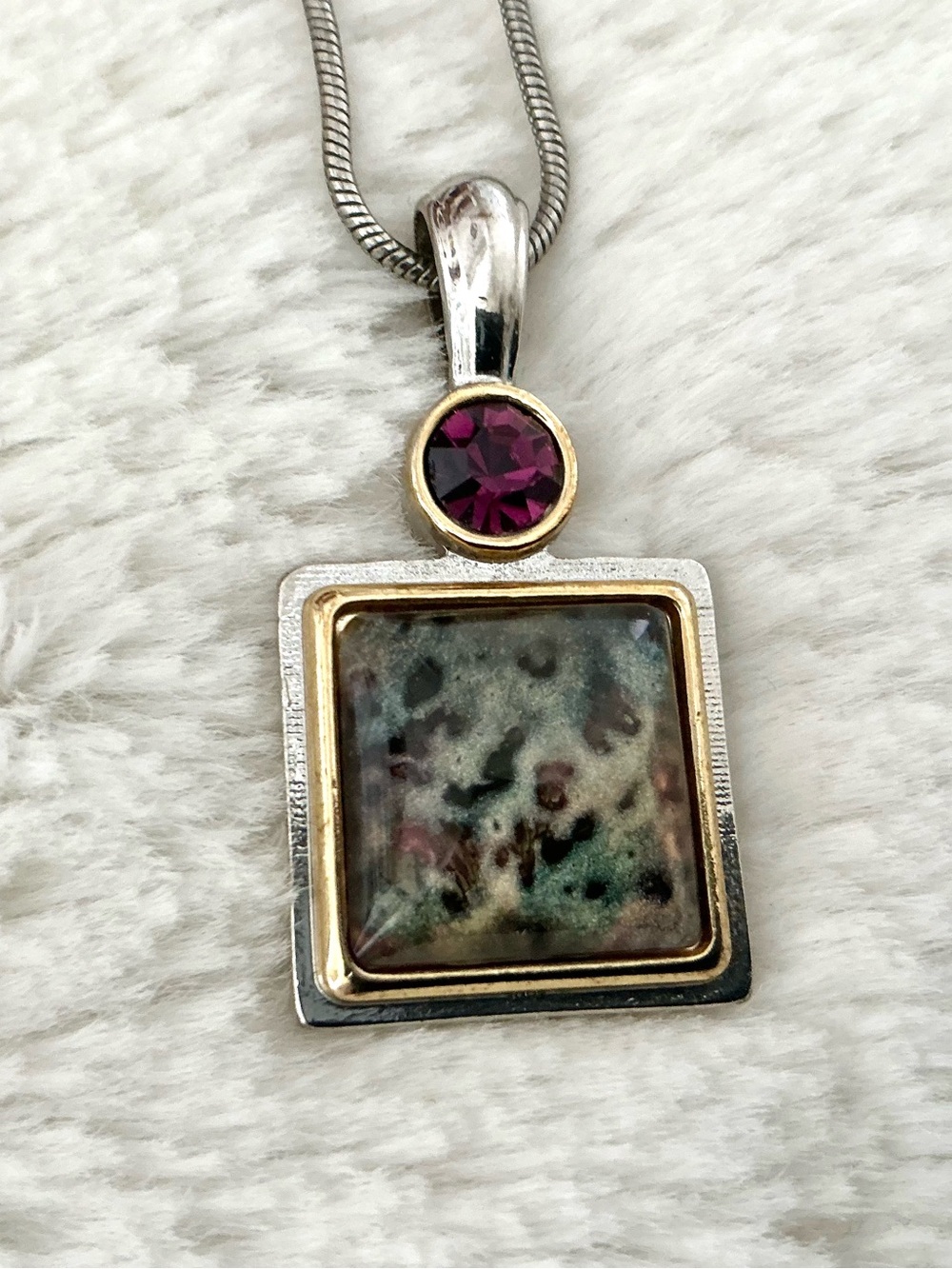 Lia Sophia Pendant Necklace Abalone Cut Crystals Silver Signed